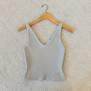 Aritzia Babaton V-Neck Sculpt Knit Tank in Matte Pearl